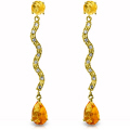 14K. SOLID GOLD EARRING WITH DIAMONDS & CITRINES