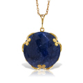 14K. SOLID GOLD NECKLACE WITH CHECKERBOARD CUT ROUND DYED SAPPHIRE