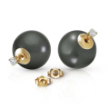 14K. SOLID GOLD STUD 0.40 CT. NATURAL DIAMONDS EARRINGS WITH BLACK SHELL PEARLS