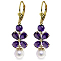 14K. GOLD CHANDELIERS EARRING WITH AMETHYST & PEARLS
