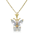 14K. SOLID GOLD BUTTERFLY NECKLACE WITH AQUAMARINES