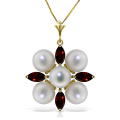 14K. SOLID GOLD NECKLACE WITH GARNETS & PEARLS