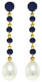 14K. GOLD CHANDELIERS EARRINGS WITH SAPPHIRES & PEARLS