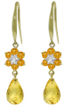 14K. GOLD FISH HOOK EARRINGS WITH DIAMONDS & CITRINES
