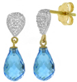 14K. SOLID GOLD EARRINGS WITH DIAMONDS & BLUE TOPAZ