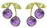 14K. SOLID GOLD EARRINGS WITH AMETHYSTS & PERIDOTS