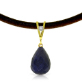 14K. GOLD & LEATHER NECKLACE WITH DIAMOND & SAPPHIRE