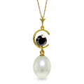 14K. GOLD NECKLACE WITH NATURAL PEARL & BLACK DIAMOND