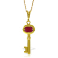 14K. SOLID GOLD KEY CHARM NECKLACE WITH NATURAL RUBY