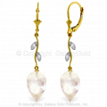 14K. SOLID GOLD EARRING WITH DIAMONDS & DROP BRIOLETTE WHITE TOPAZ