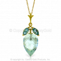 14K. SOLID GOLD NECKLACE WITH POINTY BRIOLETTE DROP BLUE TOPAZ