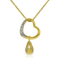 14K. SOLID GOLD HEART NECKLACE WITH NATURAL DIAMOND & CITRINE