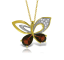 14K. SOLID GOLD BATTERFLY NECKLACE WITH NATURAL DIAMONDS & GARNETS