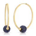 14K. SOLID GOLD ENDLESS HOOP EARRINGS 1.0 mm THICKNESS WITH SAPPHIRES