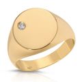 14K. SOLID GOLD MENS ROUND SIGNET RING WITH NATURAL ROUND SHAPE BEZEL SET DIAMON