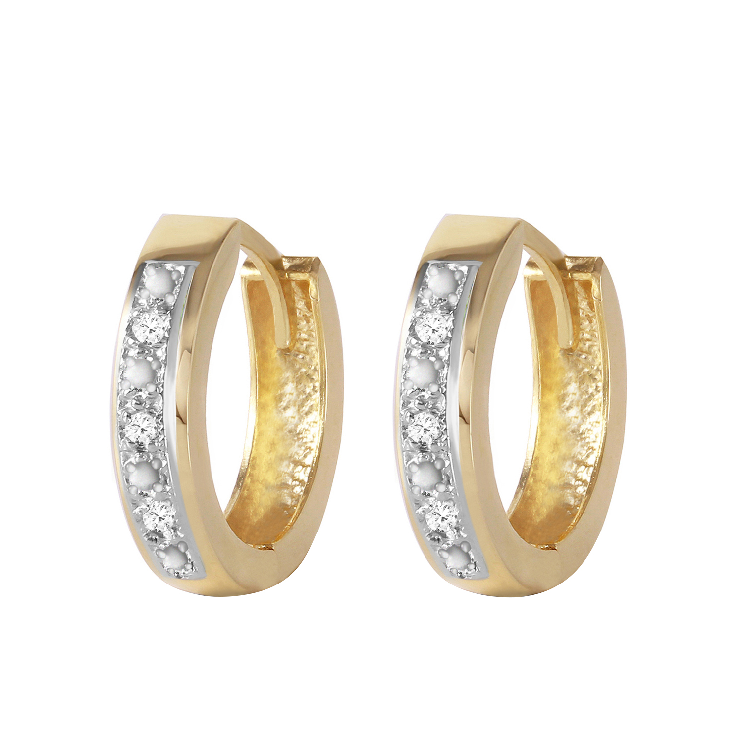 0 04 Carat 14k Solid Gold Hoop Huggie Earrings Diamond Ebay