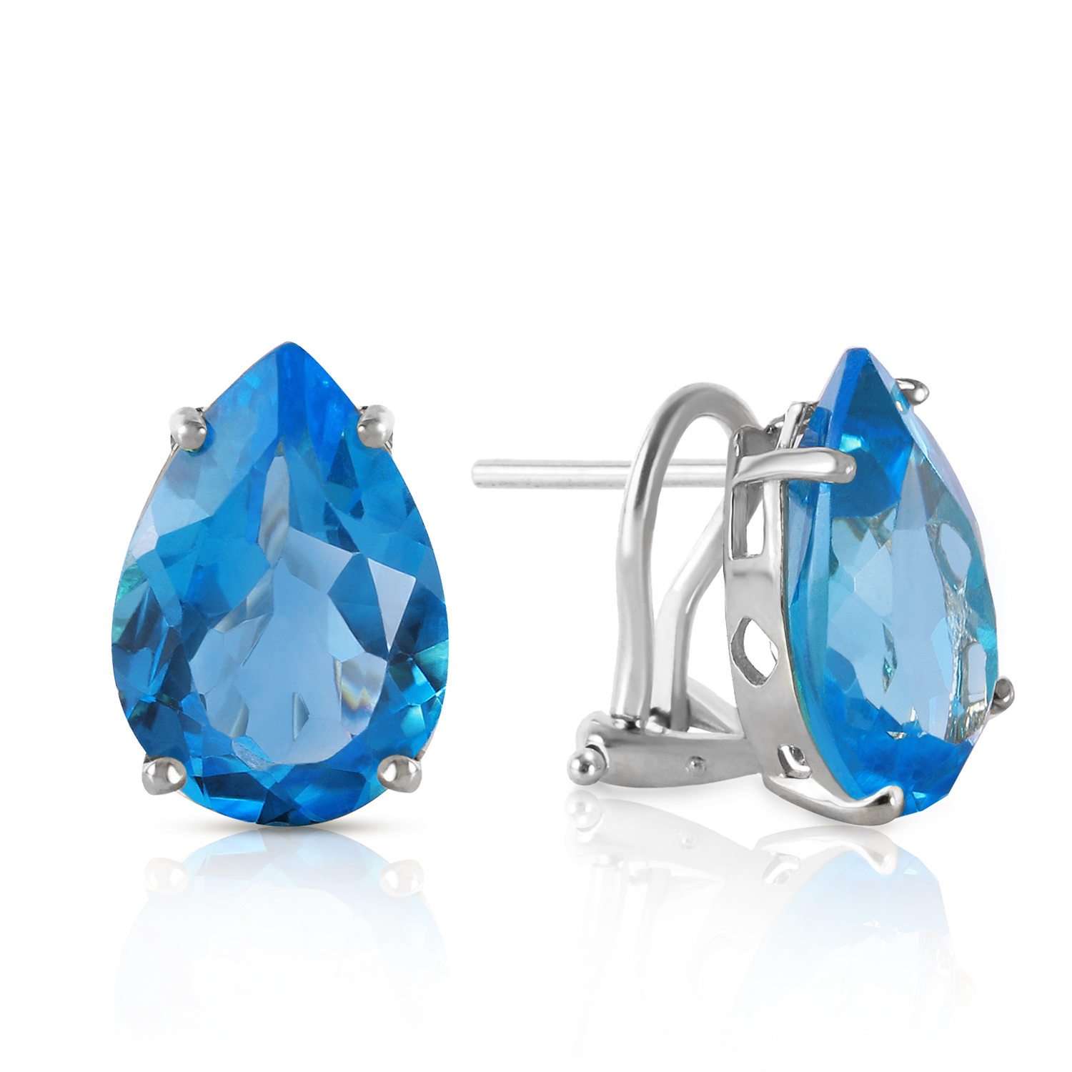 7.45 Carats Natural London Blue Topaz 14K Solid White Gold Stud Earrings